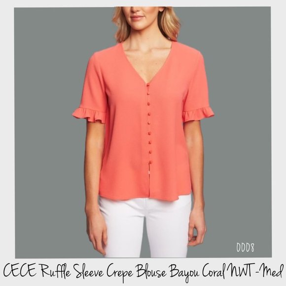 CeCe Tops - CECE Ruffle Sleeve Blouse Bayou Coral blouse NWT M